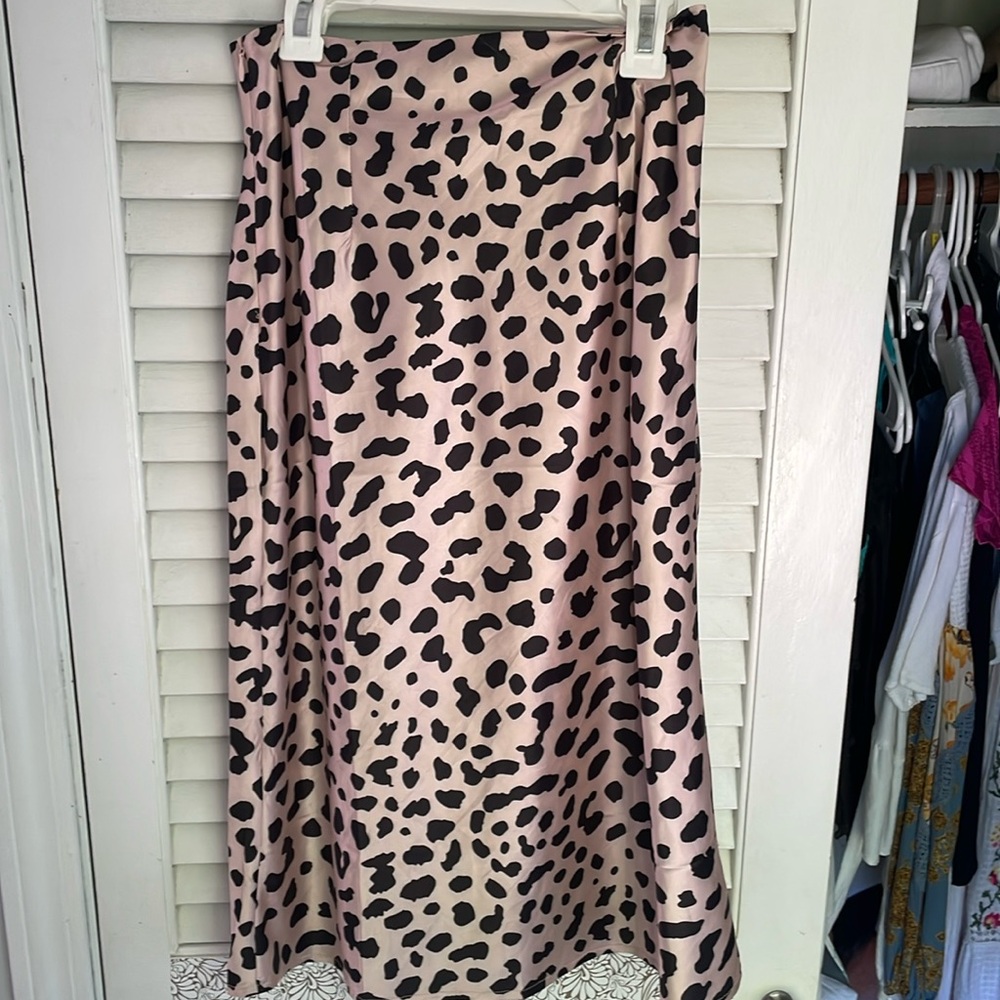 Princess polly slit silk leopard print midi skirt